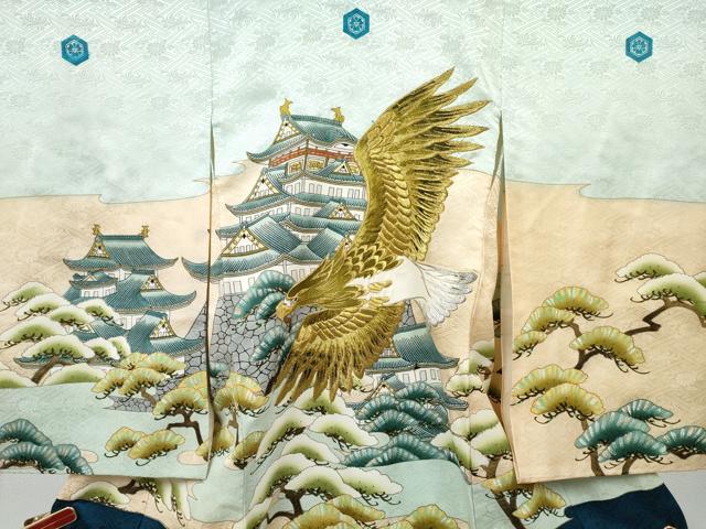 平和屋着物[]お宮参り　男の子　祝着　産着　初着　のしめ　刺繍　鷹　鷲　風景松文　逸品　DABE7385ma