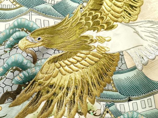 平和屋着物[]お宮参り　男の子　祝着　産着　初着　のしめ　刺繍　鷹　鷲　風景松文　逸品　DABE7385ma