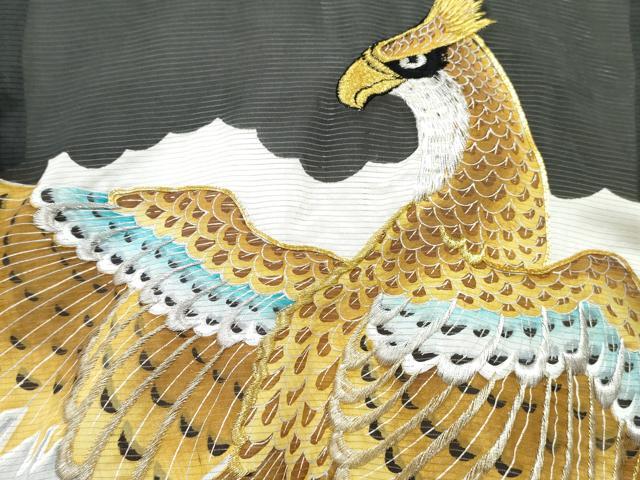 平和屋着物＊夏物　お宮参り　男の子　祝着　産着　初着　のしめ　絽　駒刺繍　鷹　鷲　立波笹文　暈し染め　銀彩　逸品　DABE7386ma