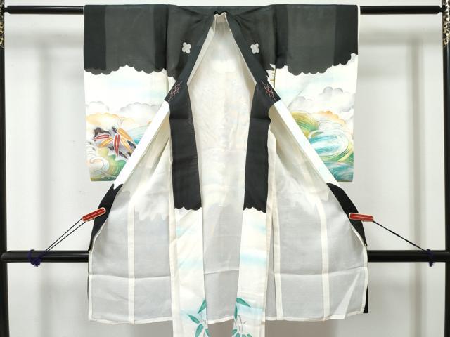 平和屋着物＊夏物　お宮参り　男の子　祝着　産着　初着　のしめ　絽　駒刺繍　鷹　鷲　立波笹文　暈し染め　銀彩　逸品　DABE7386ma