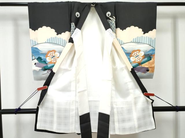 平和屋着物[]お宮参り　男の子　祝着　産着　初着　のしめ　駒刺繍　鷹　鷲　宝船　金彩　逸品　DABE7388ma