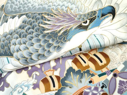 平和屋着物[]お宮参り　男の子　祝着　産着　初着　のしめ　駒刺繍　鷹　鷲　宝船　金彩　逸品　DABE7388ma