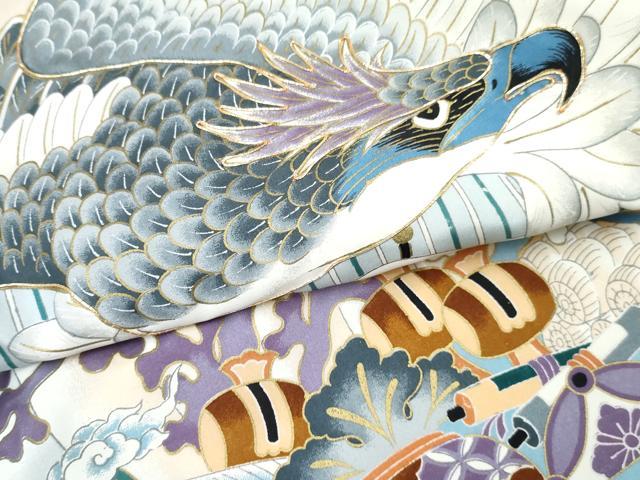平和屋着物[]お宮参り　男の子　祝着　産着　初着　のしめ　駒刺繍　鷹　鷲　宝船　金彩　逸品　DABE7388ma