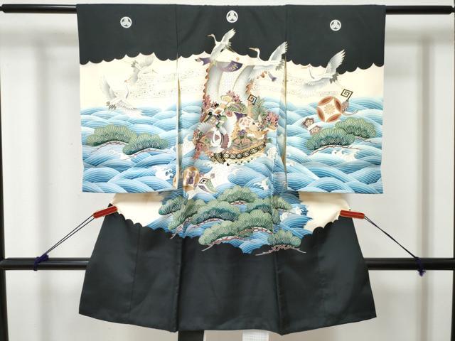 平和屋着物[]お宮参り　男の子　祝着　産着　初着　のしめ　刺繍　宝船　飛鶴立波松文　金彩　逸品　DABE7389ma