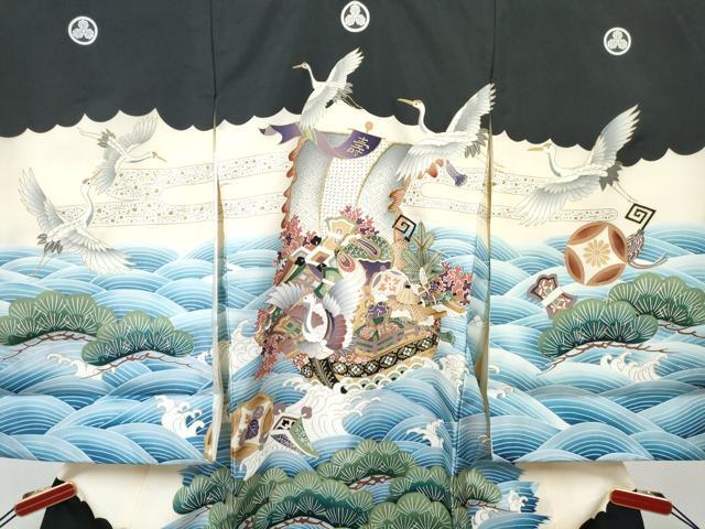 平和屋着物[]お宮参り　男の子　祝着　産着　初着　のしめ　刺繍　宝船　飛鶴立波松文　金彩　逸品　DABE7389ma