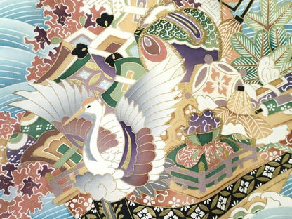 平和屋着物[]お宮参り　男の子　祝着　産着　初着　のしめ　刺繍　宝船　飛鶴立波松文　金彩　逸品　DABE7389ma