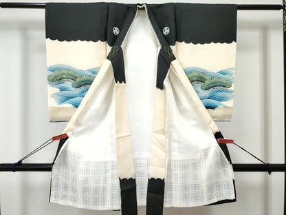 平和屋着物[]お宮参り　男の子　祝着　産着　初着　のしめ　刺繍　宝船　飛鶴立波松文　金彩　逸品　DABE7389ma