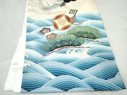 平和屋着物[]お宮参り　男の子　祝着　産着　初着　のしめ　刺繍　宝船　飛鶴立波松文　金彩　逸品　DABE7389ma