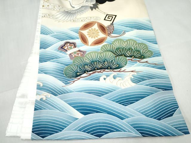 平和屋着物[]お宮参り　男の子　祝着　産着　初着　のしめ　刺繍　宝船　飛鶴立波松文　金彩　逸品　DABE7389ma