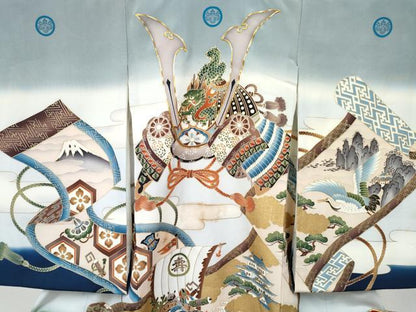 平和屋着物[]お宮参り　男の子　祝着　産着　初着　のしめ　駒刺繍　龍　兜　絵巻宝船文　暈し染め　金彩　逸品　DABE7391ma