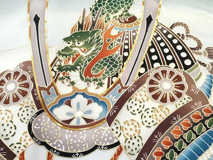 平和屋着物[]お宮参り　男の子　祝着　産着　初着　のしめ　駒刺繍　龍　兜　絵巻宝船文　暈し染め　金彩　逸品　DABE7391ma