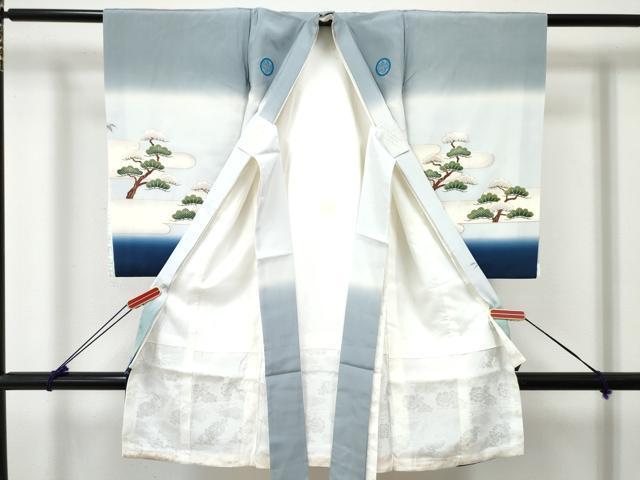 平和屋着物[]お宮参り　男の子　祝着　産着　初着　のしめ　駒刺繍　龍　兜　絵巻宝船文　暈し染め　金彩　逸品　DABE7391ma