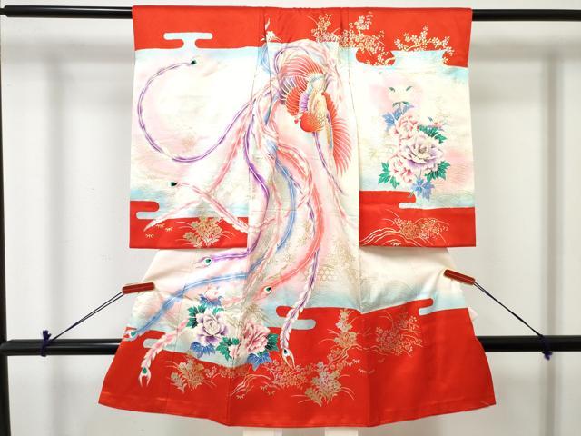 平和屋着物[]お宮参り　女の子　祝着　産着　初着　のしめ　鳳凰花文　暈し染め　金銀彩　逸品　DABE7392ma