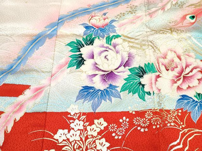 平和屋着物[]お宮参り　女の子　祝着　産着　初着　のしめ　鳳凰花文　暈し染め　金銀彩　逸品　DABE7392ma