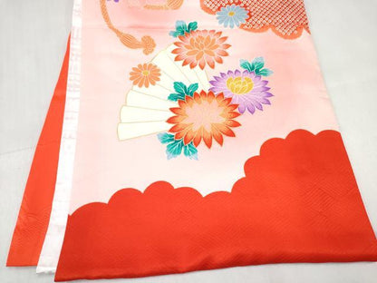 平和屋着物[]お宮参り　女の子　祝着　産着　初着　のしめ　駒刺繍　檜扇花文　暈し染め　金彩　逸品　DABE7394ma
