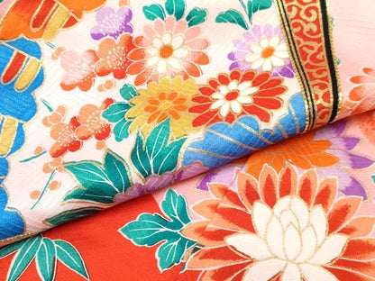平和屋着物[]お宮参り　女の子　祝着　産着　初着　のしめ　駒刺繍　檜扇花文　暈し染め　金彩　逸品　DABE7394ma