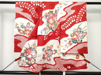 平和屋着物[]お宮参り　女の子　祝着　産着　初着　のしめ　絞り　花車文　金彩　逸品　DABE7396ma