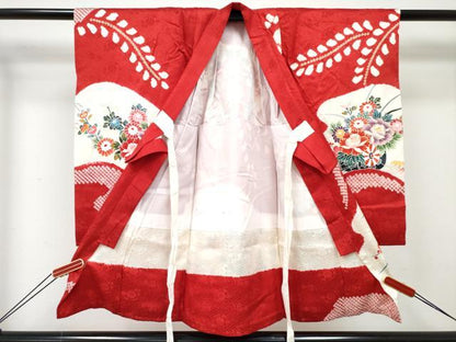平和屋着物[]お宮参り　女の子　祝着　産着　初着　のしめ　絞り　花車文　金彩　逸品　DABE7396ma