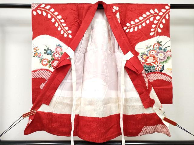 平和屋着物[]お宮参り　女の子　祝着　産着　初着　のしめ　絞り　花車文　金彩　逸品　DABE7396ma