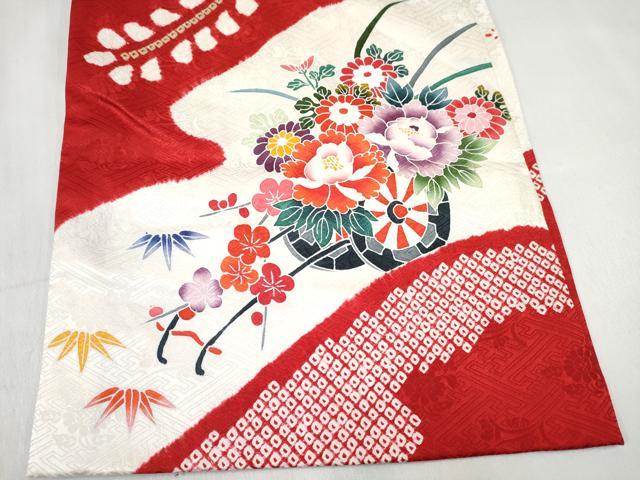 平和屋着物[]お宮参り　女の子　祝着　産着　初着　のしめ　絞り　花車文　金彩　逸品　DABE7396ma