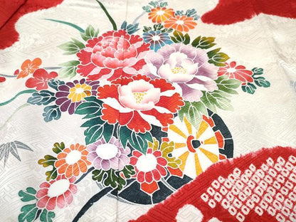 平和屋着物[]お宮参り　女の子　祝着　産着　初着　のしめ　絞り　花車文　金彩　逸品　DABE7396ma