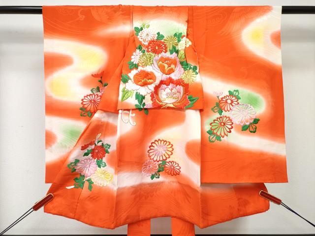 平和屋着物[]お宮参り 女の子 祝着 産着 初着 のしめ 刺繍 孔雀花文 暈し染め 金彩 逸品 DAAY3428ma 平和屋着物[]お宮参り 女の子 祝着 産着 初着 のしめ 刺繍 鳳凰