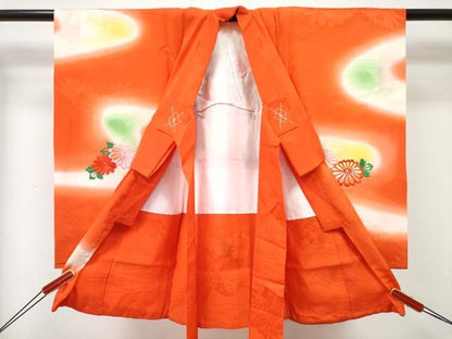平和屋着物[]お宮参り　女の子　祝着　産着　初着　のしめ　総刺繍　花車文　暈し染め　金彩　逸品　DABE7397ma