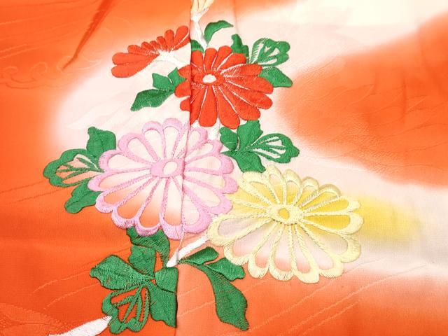 平和屋着物[]お宮参り　女の子　祝着　産着　初着　のしめ　総刺繍　花車文　暈し染め　金彩　逸品　DABE7397ma