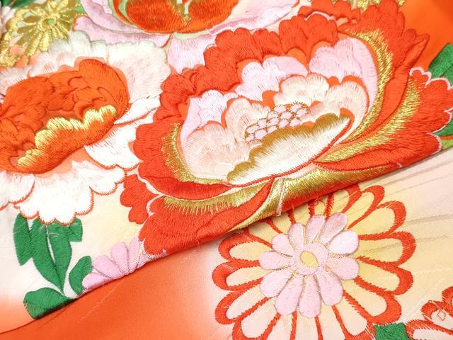 平和屋着物[]お宮参り　女の子　祝着　産着　初着　のしめ　総刺繍　花車文　暈し染め　金彩　逸品　DABE7397ma