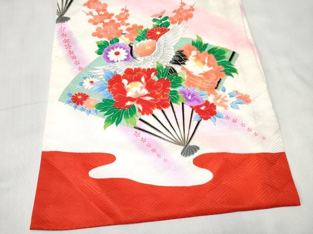 平和屋着物[]お宮参り　女の子　祝着　産着　初着　のしめ　扇面飛鶴鞠花文　暈し染め　金彩　逸品　DABE7398ma