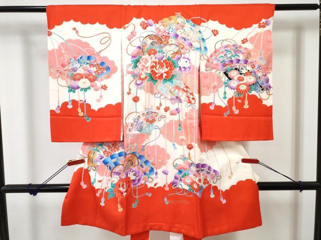 平和屋着物[]お宮参り　女の子　祝着　産着　初着　のしめ　檜扇花文　金彩　逸品　DABE7402ma