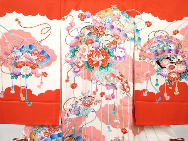 平和屋着物[]お宮参り　女の子　祝着　産着　初着　のしめ　檜扇花文　金彩　逸品　DABE7402ma