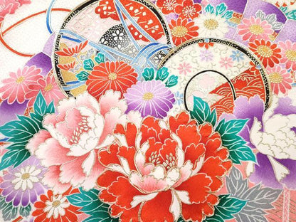平和屋着物[]お宮参り　女の子　祝着　産着　初着　のしめ　檜扇花文　金彩　逸品　DABE7402ma