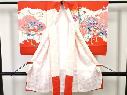 平和屋着物[]お宮参り　女の子　祝着　産着　初着　のしめ　檜扇花文　金彩　逸品　DABE7402ma