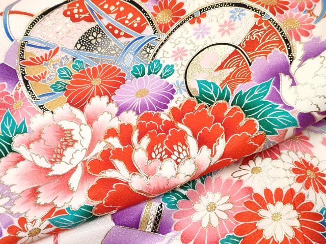 平和屋着物[]お宮参り　女の子　祝着　産着　初着　のしめ　檜扇花文　金彩　逸品　DABE7402ma