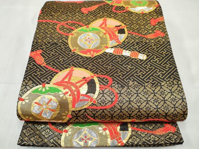 平和屋着物[]女の子　子供　全通柄袋帯　横笛鼓花文　金銀糸　逸品　DABE7413ma