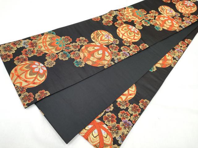 平和屋着物[]女の子　子供　全通柄袋帯　鞠花文　黒地　金銀糸　逸品　DABE7416ma