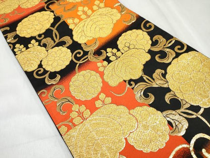 平和屋着物[]女の子　子供　全通柄袋帯　菊桐唐草文　黒地　金糸　逸品　DABE7424ma