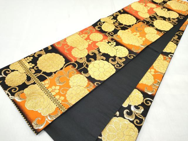 平和屋着物[]女の子　子供　全通柄袋帯　菊桐唐草文　黒地　金糸　逸品　DABE7424ma