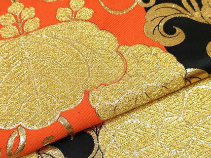 平和屋着物[]女の子　子供　全通柄袋帯　菊桐唐草文　黒地　金糸　逸品　DABE7424ma