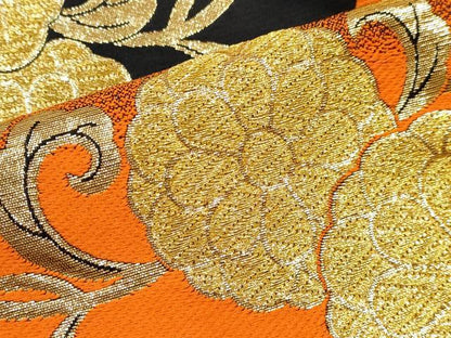 平和屋着物[]女の子　子供　全通柄袋帯　菊桐唐草文　黒地　金糸　逸品　DABE7424ma