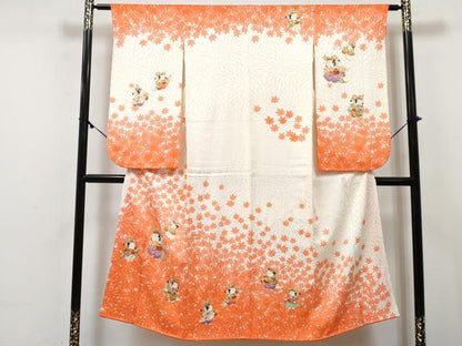 平和屋着物∵女の子　十三参り　子供　祝着　駒刺繍　唐子遊び　金彩　逸品　DABE7427ma