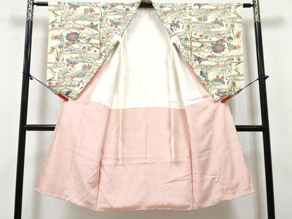平和屋着物[]七五三　女の子　７歳　祝着　四つ身　型染　流水花蝶文　逸品　DABE7431ma