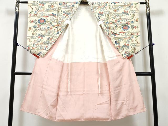 平和屋着物[]七五三　女の子　７歳　祝着　四つ身　型染　流水花蝶文　逸品　DABE7431ma