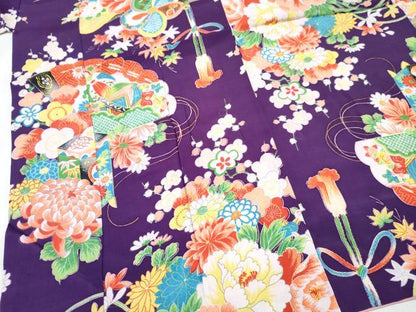 平和屋着物∵女の子　十三参り　子供　祝着　檜扇鞠花文　逸品　DABE7432ma
