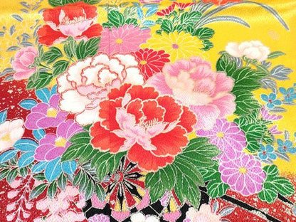 平和屋着物[]七五三　女の子　７歳　祝着　四つ身　舞蝶花車文　金銀彩　DABE7435ma