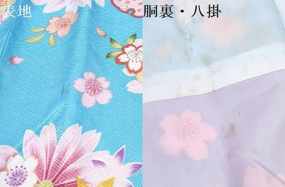 平和屋着物[]七五三　女の子　７歳　祝着　四つ身　雪輪花文　金彩　DABE7437ma