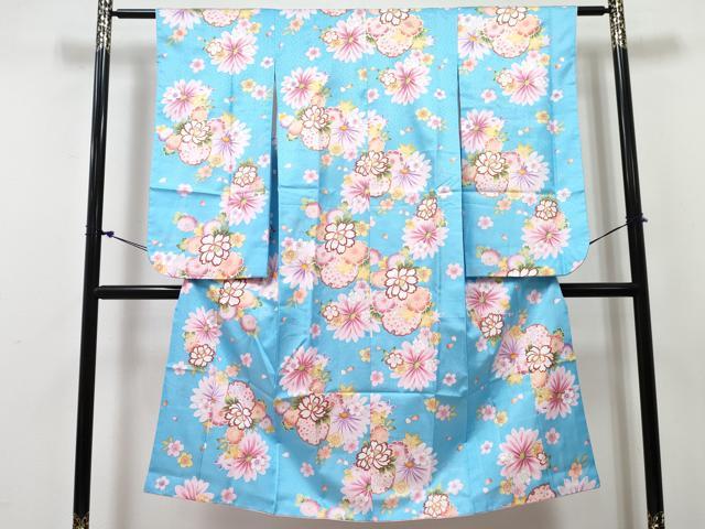 平和屋着物[]七五三　女の子　７歳　祝着　四つ身　雪輪花文　金彩　DABE7437ma