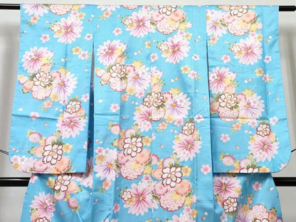 平和屋着物[]七五三　女の子　７歳　祝着　四つ身　雪輪花文　金彩　DABE7437ma