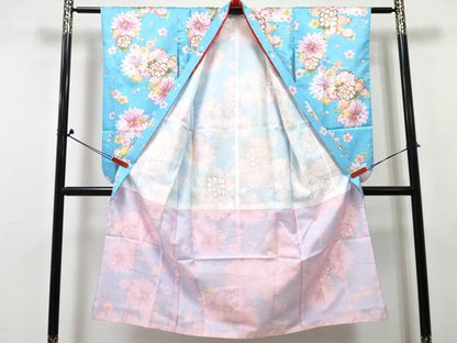平和屋着物[]七五三　女の子　７歳　祝着　四つ身　雪輪花文　金彩　DABE7437ma